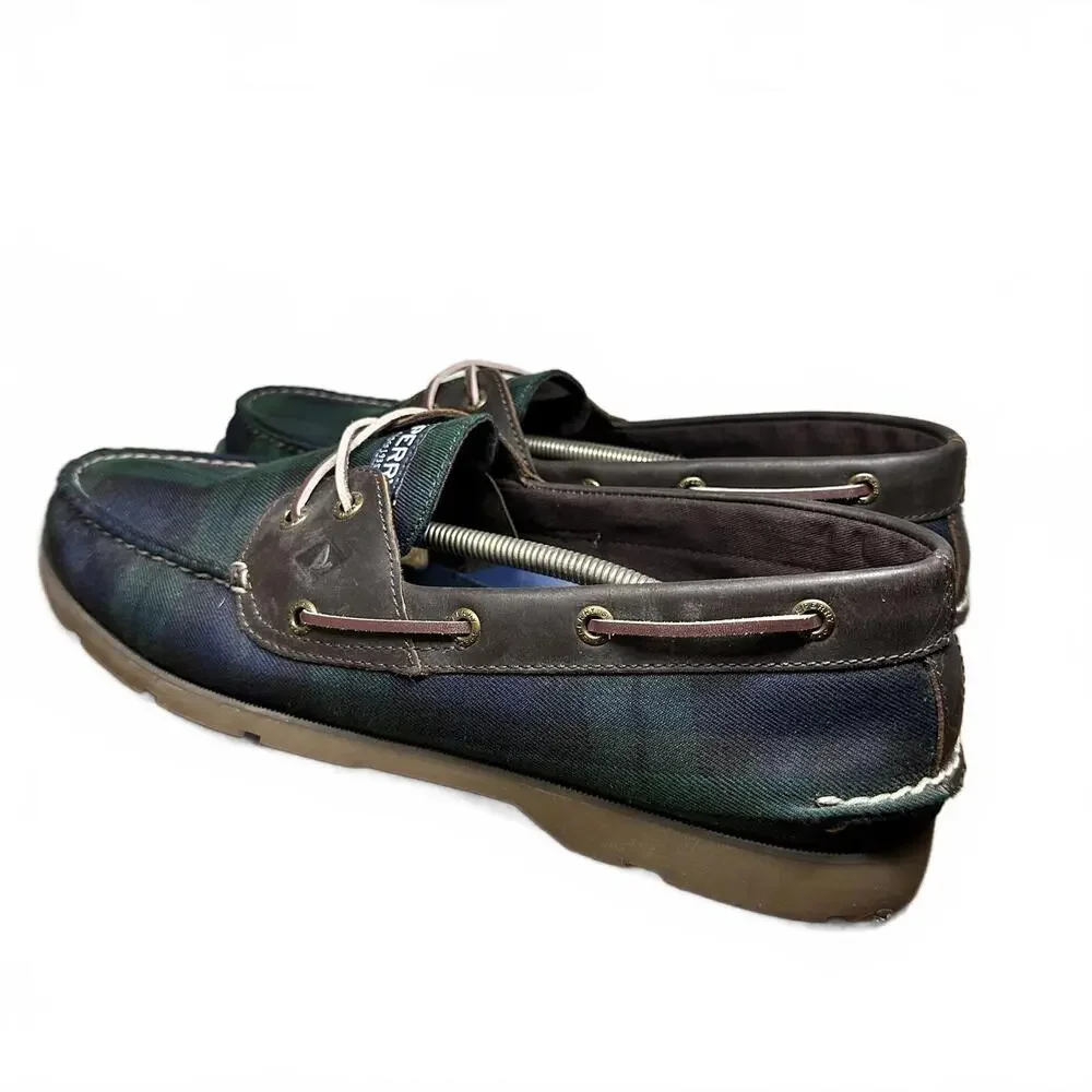 Sperry Leeward 2 Eye Cross Plaid Boat Casual Shoes - Leather Trim - STS21498